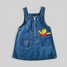 VTG Winnie The Pooh Denim Dress Embroidered Jumper Overall Toddler Girl  s 4T