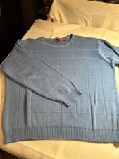 Arrow USA 1851 Men's Blue Textured Grid Knit Cotton Sweater Size L