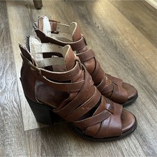 Freebird Brown Leather Strappy Open Toe Zip Block Heel Sandals Women's 8