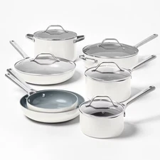 Figmint 12PC Aluminum Cookware Set 450 Degree F Cream Nonstick Ceramic Coated
