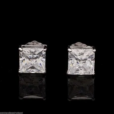 2CTW CZ Princess-Cut Solitaire Stud Earrings 14K White Gold 6mm