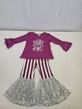 NWOT Retro Style Girls Sequin Bell Bottom Leggings/ Ruffle Bell Sleeve Shirt Set