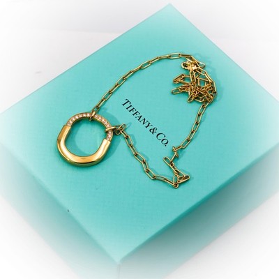 TIFFANY & CO. 18k Yellow Gold Diamond Medium Lock Pendant Necklace 8700 Retail