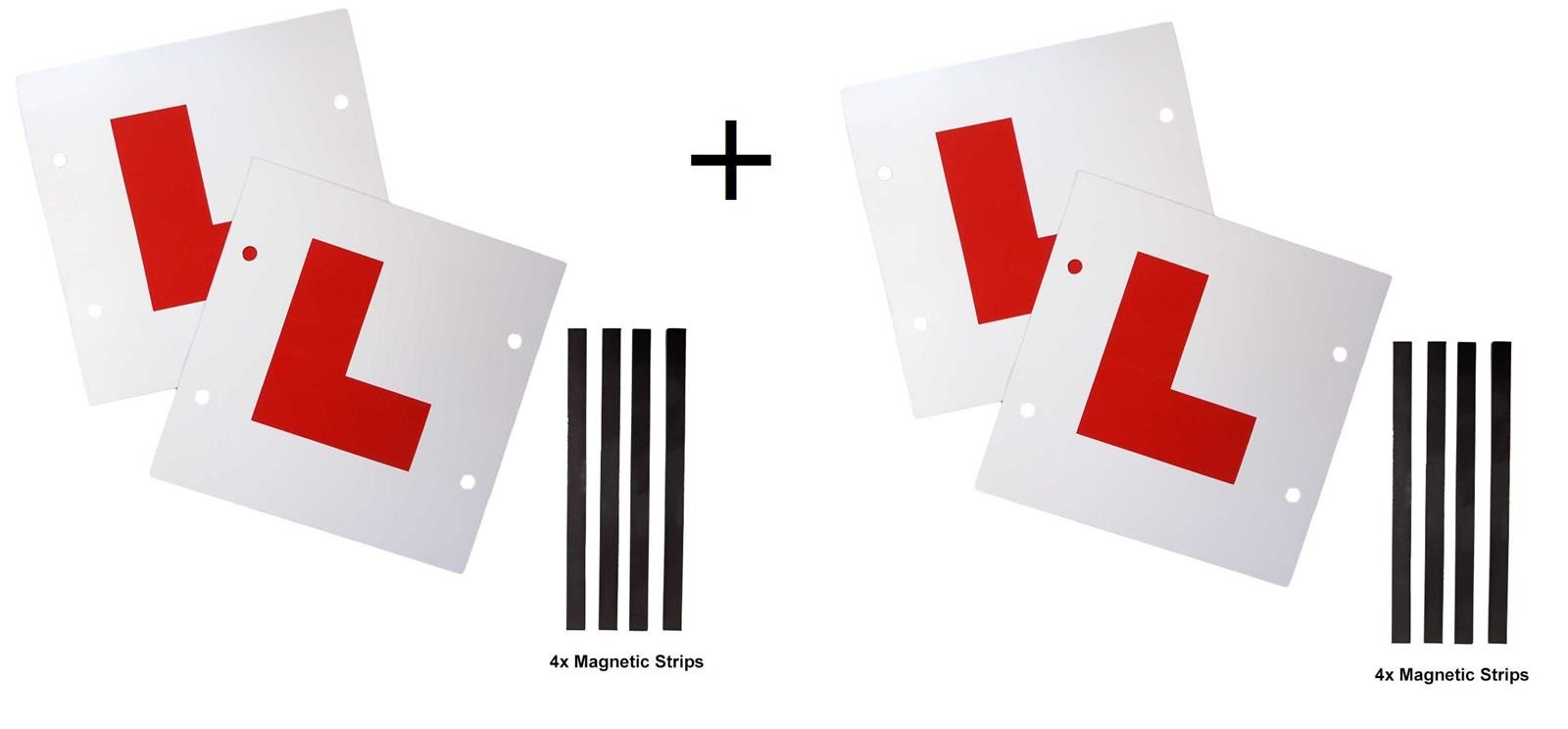 4X New Driver L Plates Magnetic Strips / Stick On & Tie On Driver Test L-Plates