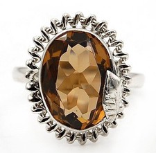 6CT Natural Smoky Topaz 925 Solid Genuine Sterling Silver Ring Sz 6 B19-8