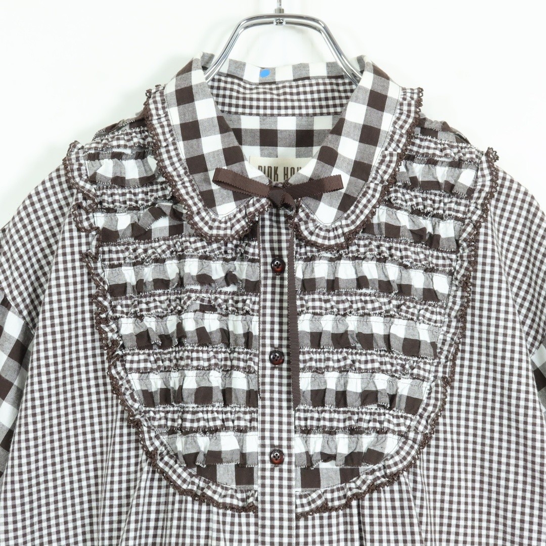 Pink HouseGingham Patchwork Tiered Ruffle Blouse … - image 3