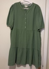 Wonderly Women's Short Sleeve Tiered Cotton Gauze Midi Dress Large with Pockets