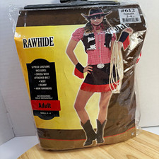 Rawhide Cowgirl Costume Set Adult S 2-4 Fringe Dress Belt Vest Scarf Arm Warmers