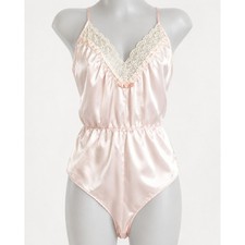 Val Mode Vintage Lace Satin Teddy Bodysuit Womens Small Pink Coquette Sleepwear