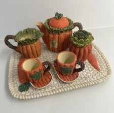Vintage 1995 Resin Miniature Carrots Tea Set RARE 10 Piece Set