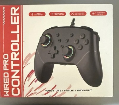 Wired Pro Controller for Switch and PC   Red Hall Effect RGB Macro 9-Axis