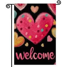 Valentines Day Love Heart Garden Flag 12x18 Inch Double Sided for Red Pink Love