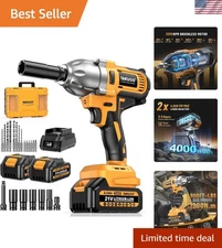 Cordless 1/2" Impact Wrench 1200N.m Brushless Motor with 2 Batteries & Sockets