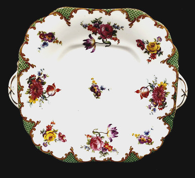 AYNSLEY BONE CHINA WILTON GREEN ROSE SQUARE HANDLED CAKE PLATE 10 1/4'' ENGLAND