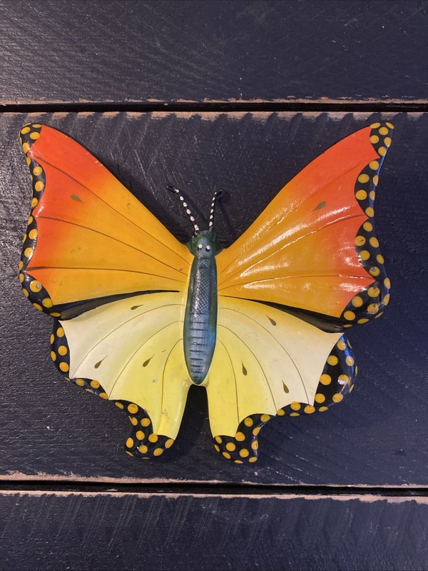 VTG Butterfly Ceramic Wall/ Garden  Art Hand Painted Hencho Mexico 6x6”