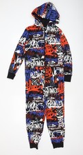 H&M Boys Multicoloured One Piece Pyjama Set Hooded 8-10 Years Graffiti Print