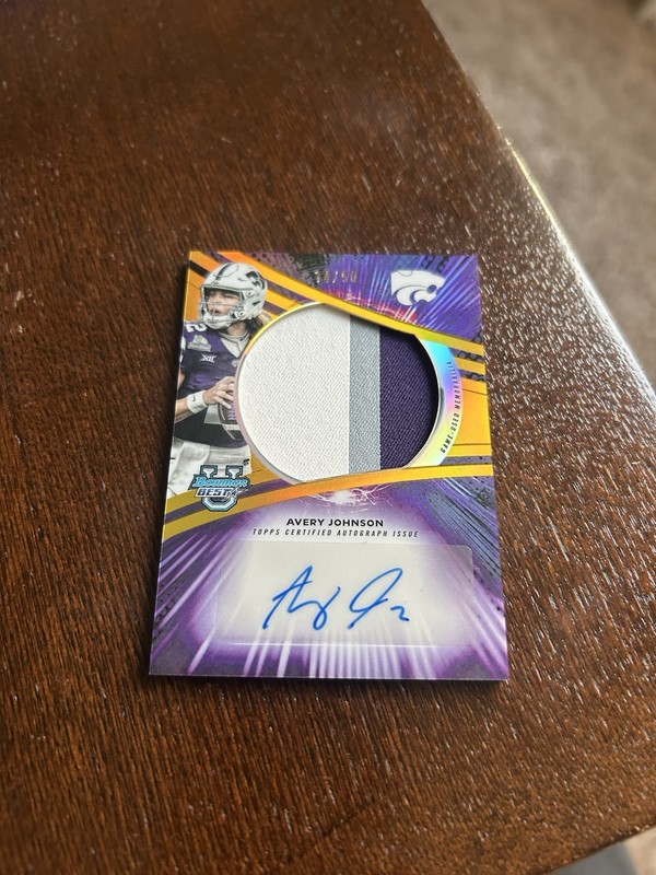2025 Bowman’s Best Football Avery Johnson Jumbo Game Used Patch Auto /50!