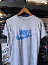 Vintage 70s Nike Shirt Men's L Heather Gray Swoosh Spellout Orange Tag USA Made