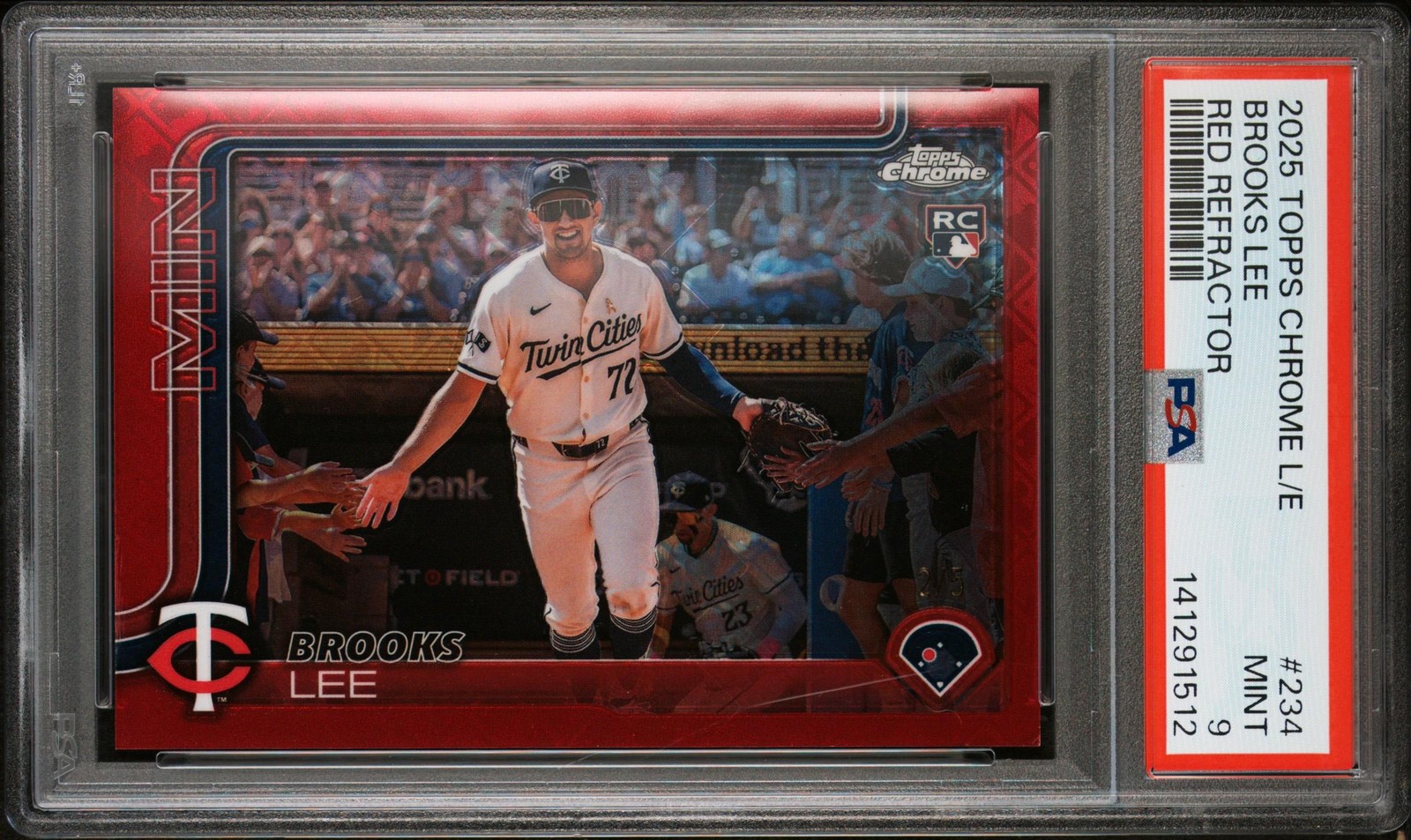 Brooks Lee 2025 Topps Chrome Logofractor Edition #234 Red Refractors /5 PSA 9