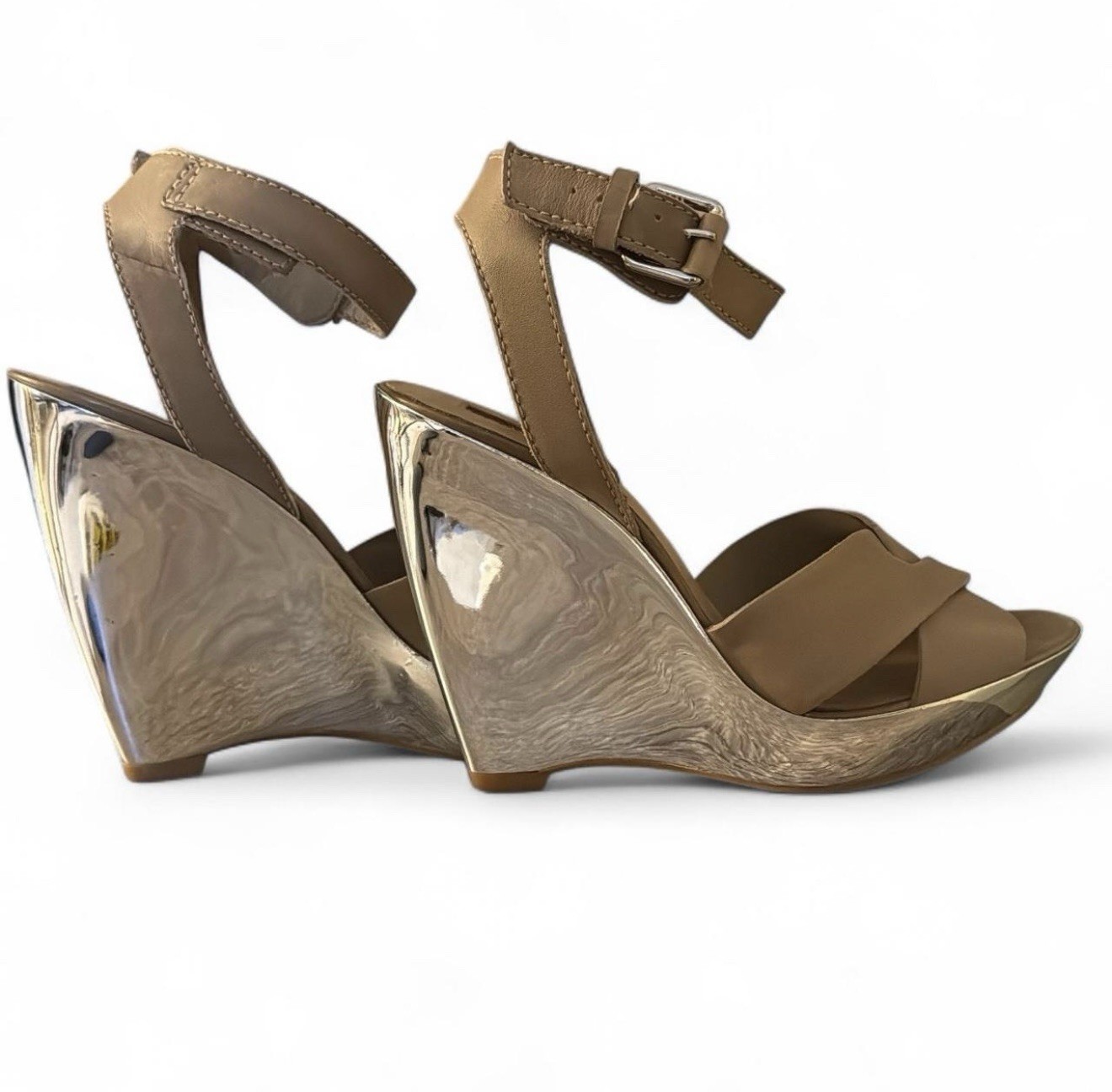 7 for All Mankind - Tiarra - Wedge Sandal in Taupe Leather  Size 7