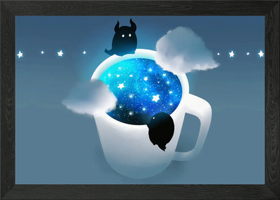 Kosmische Kaffeetasse mit Schatten schaffen gerahmtes Wandbild Poster Leinwanddruck Bild