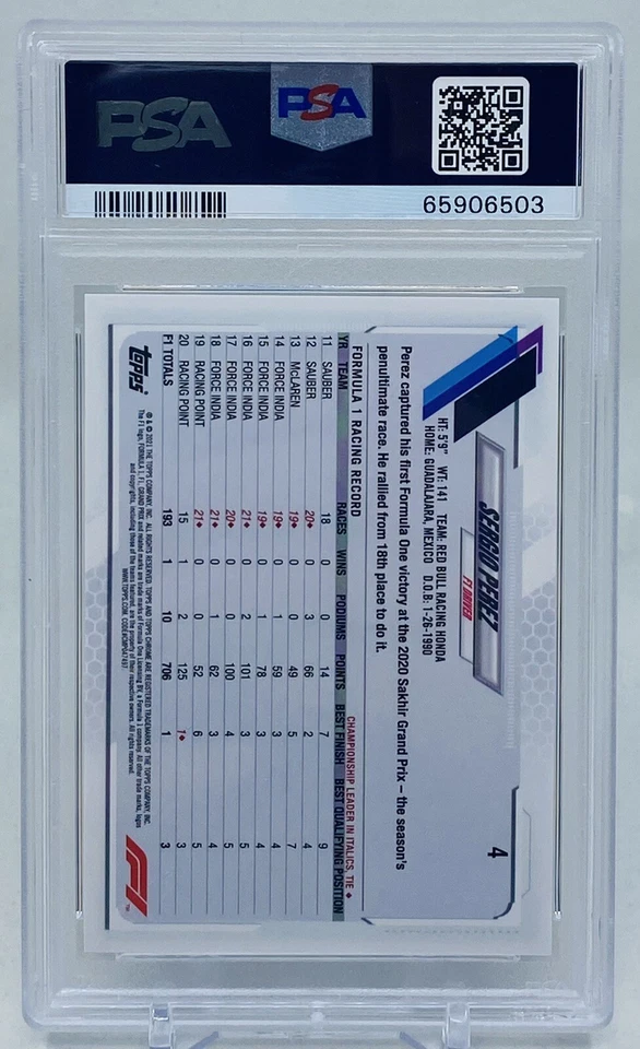2021 Topps Chrome Formula 1 Sergio Perez #4 Checker Flag F1 PSA 10 - Image 3 of 3