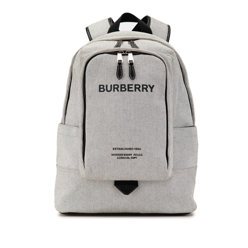 Burberry Backpack Light Gray Black Canvas Leather Women s BURBERRY Used