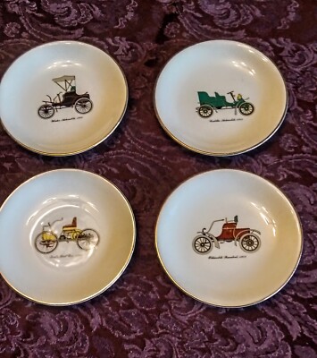 Set of Four Vintage Automobile Harker Pottery Co. Small Collector Plates