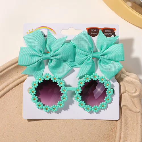 3pc Girls Cheer Bow & Flower Sunglasses Set – Hair Clips Kids Gift UK - Picture 11 of 18