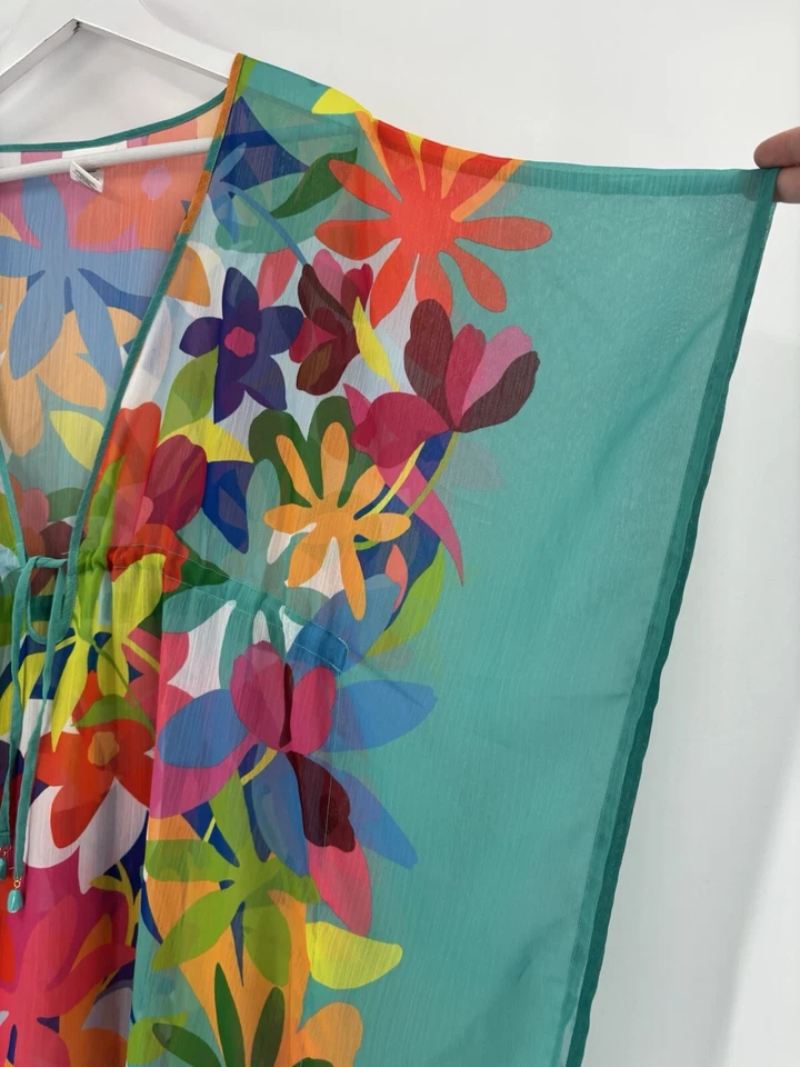 Bleu Rod Beattie Natación Cubre Mujer Mediano Azul Corbata Transparente Floral Colorido Foto 2 de 4