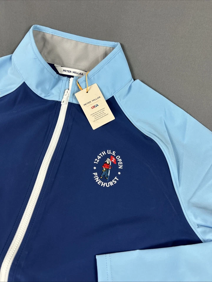 Peter Millar Golf Rain Jacket Pinehurst US Open Logo Medium Blue Crown Sport NWT - Image 2 of 4