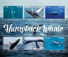 Tuvalu 2022 - Humpback Whales, Marine Life - Sheet of 6 Stamps - MNH