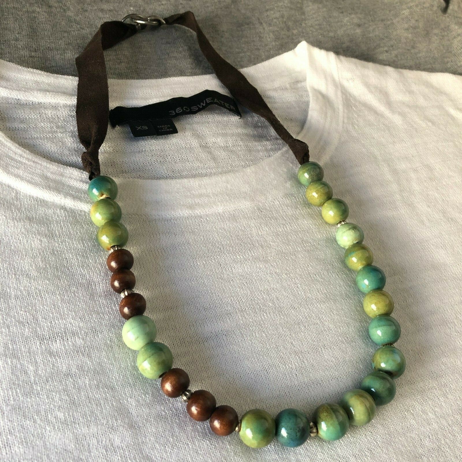 Statement Multi Green Ceramic Beaded Necklace wit… - image 1