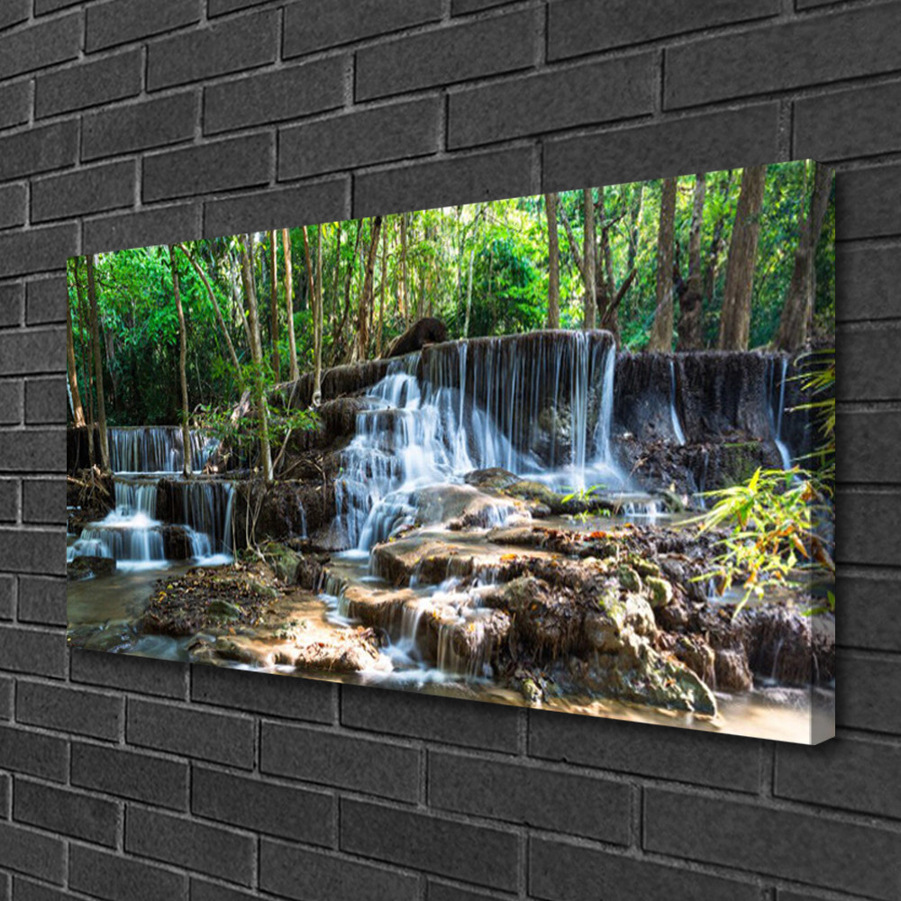 Tableau forêt et cascade pour illuminer une pièce sombre grande toile déco 100x50