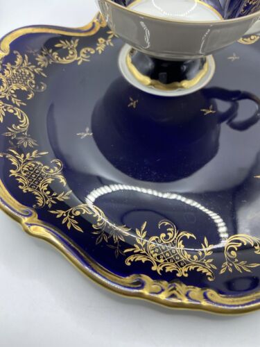 Weimar Germany Rare Tea cup- a Large Plate Cobalt Blue & Gold guilt/Set Of Two - Picture 6 of 16