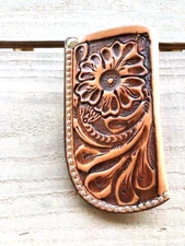Pocket Knife Sheath 4 1/4" Floral Tooled Leather