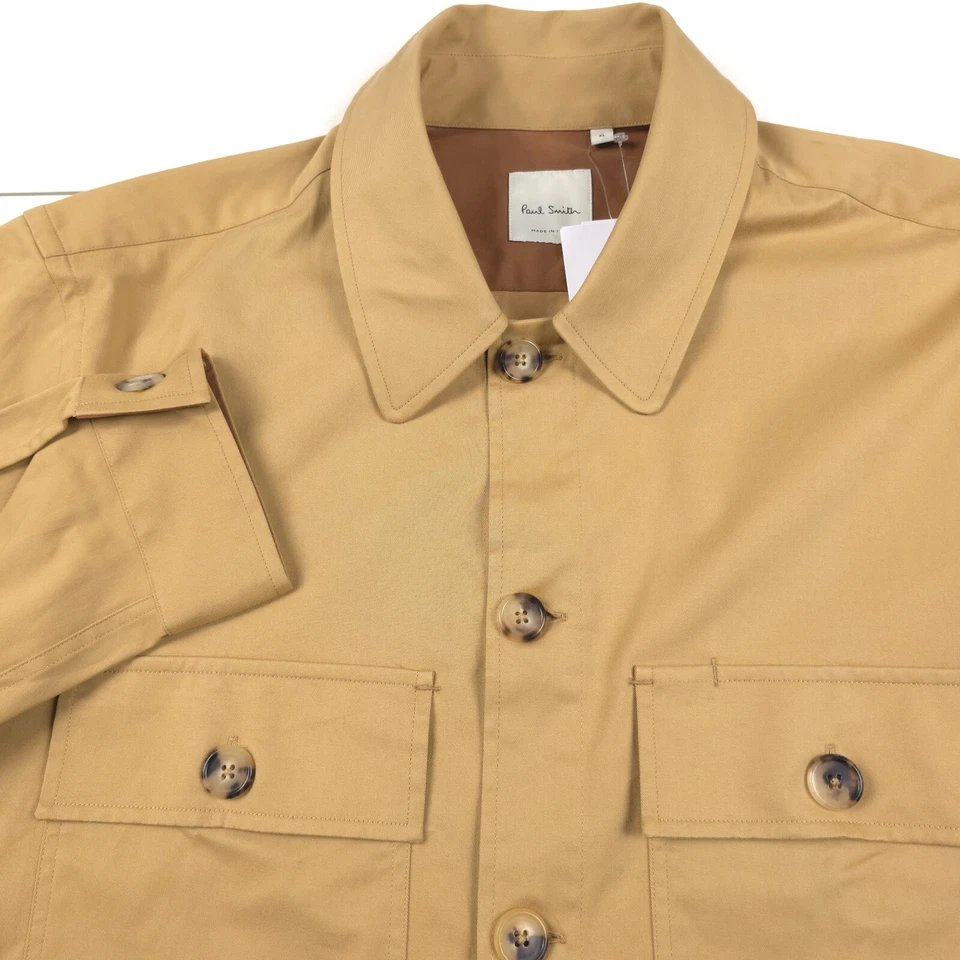 $495 Paul Smith Algodón Orgánico Calce Ajustado Caqui Beige Camisa Chaqueta Para Hombres Mediana Foto 2 de 4