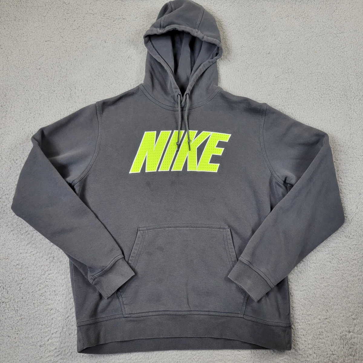 Nike Hoodie Sweater Mens XL Gray Green Spell Out Logo Long Sleeve