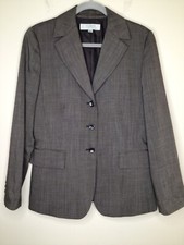 Tahari Women  s Size 10 Brown Tweed Blazer Button Front Spread Collar Long Sleeve