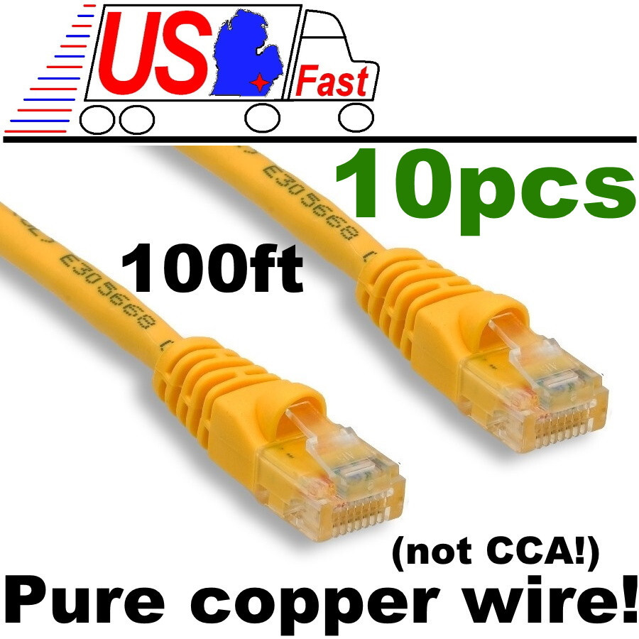 Lot10 ALL COPPER! 100ft long Cat5e Ethernet/Network UTP Cable/Cord