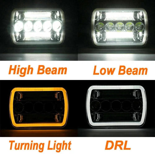 PAIR LED Black Headlights For 1986-1995 Jeep Wrangler 1984-2001 Cherokee 5x7 7x6 - Picture 11 of 15