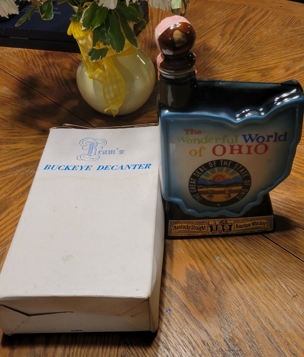 Jim Beam Whiskey Decanter The Wonderful World of Ohio Shaped Glass