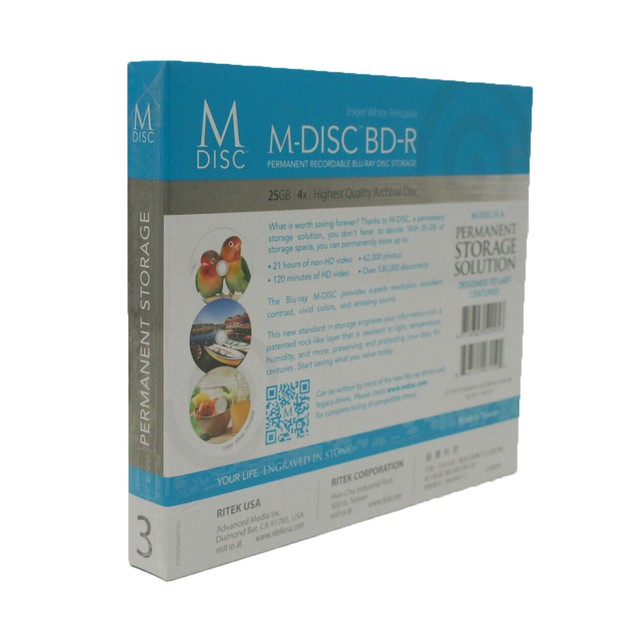 3 Ridata M disc Bd r 25gb 4x HD 1000 Year Permanent White Inkjet 