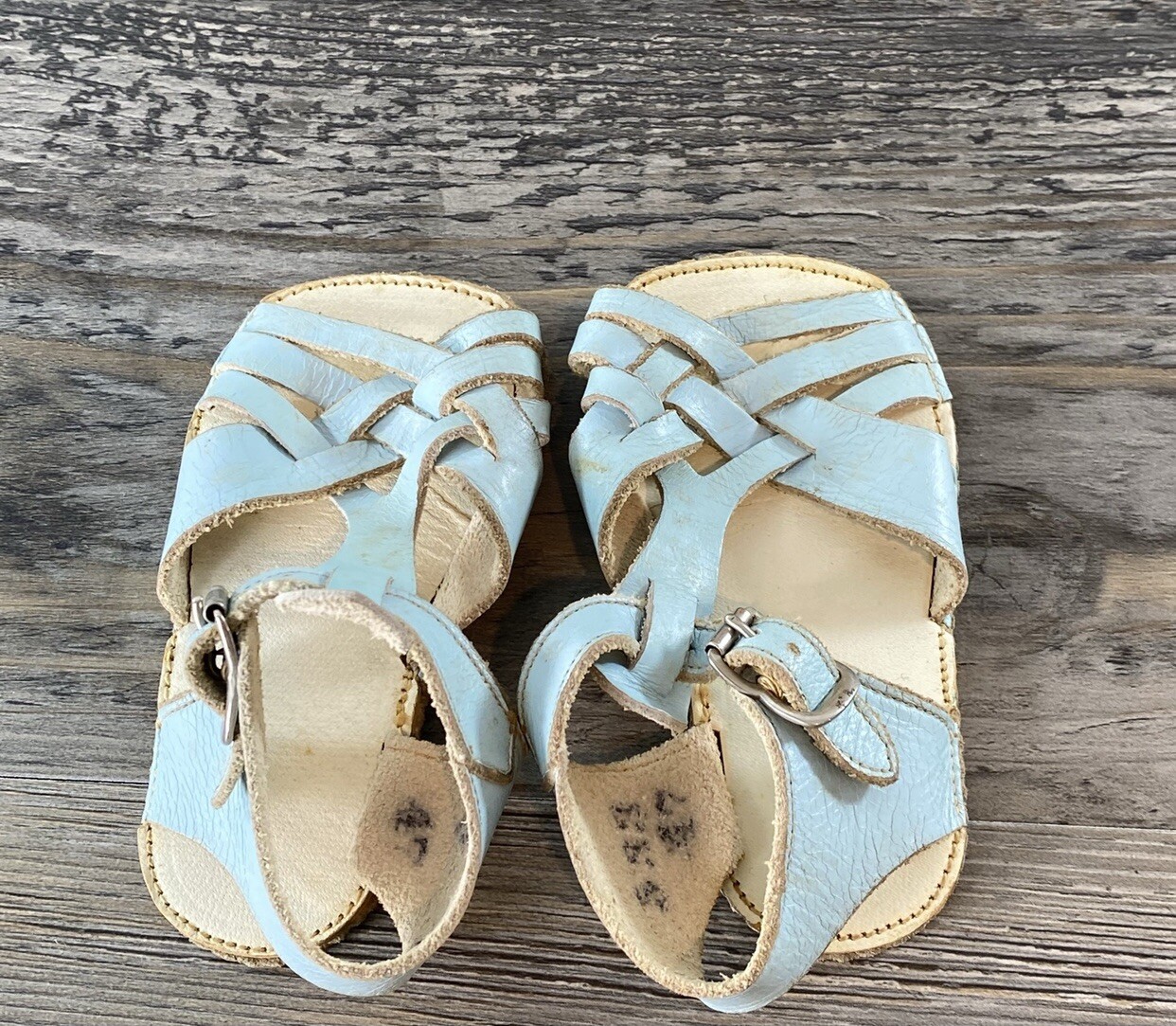 Vintage Baby Girl Leather Sandals Blue Gem