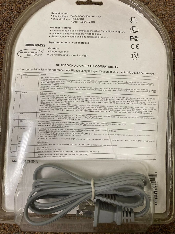 SEVEN STAR SS-222 SWITCHING ADAPTOR FOR NOTEBOOK COMPUTER - Image 2 of 4