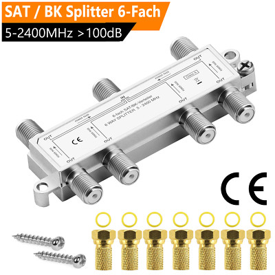 SAT Verteiler 6-Fach 100dB 5-2400 MHz Digital HD 4K für BK UniCable TV Radio Spl