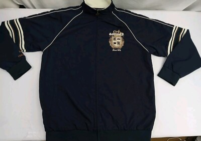MARC ECKO UNLTD Jacket Men Size XL Navy Blue Embroidered Gold Logo