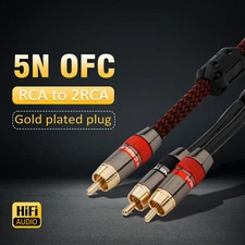 Audio Subwoofer BASS Cable RCA to 2×RCA Male Audio Splitter Signal Cable Cord