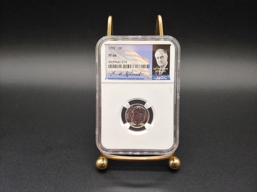 1957 Proof Roosevelt Dime 10¢ - NGC PF66 - Special Flag Label - FREE Shipping!