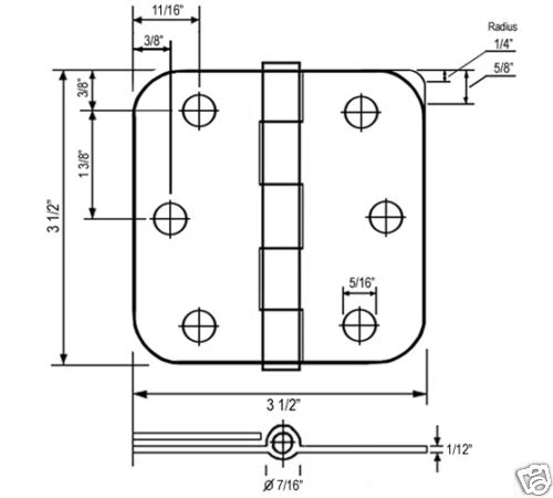 Paquete de 15 bisagras de puerta interiores de esquina de latón pulido de 3,5" x 3,5" 1/4 de radio Foto 2 de 3